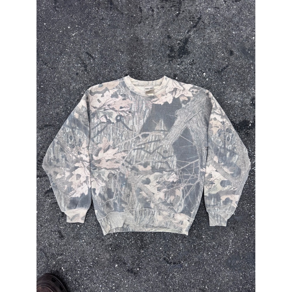 Vintage Jerzees Outdoors Real Tree Camo Crewneck Sweatshirt Grey Tan Medium USA